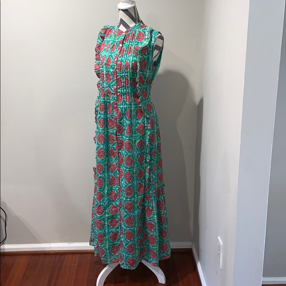 Banjanan Green Floral Sleeveless Maxi Dress Large - Picture 2 of 8